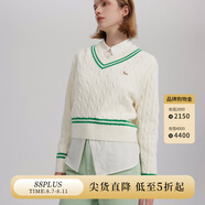 ELAND衣戀糖果色V領(lǐng)針織衫寬松短款套頭學(xué)院風撞色毛衣女 象牙白/白色(39)Ivory M
