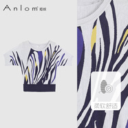 婭奴（A n l o m）Anlom/婭奴【手工編花】桑蠶絲創(chuàng  )意圖案短袖T恤撞色蝙蝠袖針織衫 白花灰 2XL