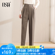 歐莎（OSA）高腰窄版OL職業(yè)垂感煙管西裝褲女通勤顯瘦直筒休閑褲子2025秋新款 咖色A XL