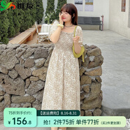 惟友胖妹妹連衣裙大碼女裝夏裝胖mm200斤法式復(fù)古碎花裙 甜杏色 3XL 【尺碼偏大】 建議170-190斤