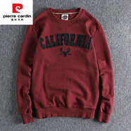 皮爾卡丹（pierre cardin）歐美潮牌刺繡字母復(fù)古衛(wèi)衣男水洗毛圈寬松套頭衣 酒紅色 3XL (205-225斤)