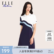 ELLE ACTIVE運(yùn)動(dòng)撞色polo領(lǐng)連衣裙夏季時(shí)尚氣質(zhì)減齡針織短袖透氣網(wǎng)球裙 藍(lán)/白色 2XL