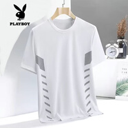 花花公子（PLAYBOY）夏季冰絲T恤男圓領(lǐng)純色速干衣短袖 男式運動(dòng)寬松薄款透氣半袖體恤 M31白色 M