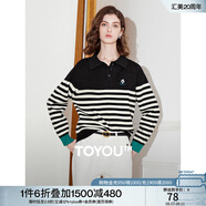 初語(yǔ)條紋毛衣女套頭修身2023冬季新款小個(gè)子POLO領(lǐng)寬松顯瘦針織衫 黑白條 L