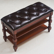 寶賓仕美式實(shí)木換鞋凳穿鞋凳鞋柜家用儲物凳門(mén)口可坐歐式鞋架收納凳 櫻桃色+棕色PU皮翻蓋 拉扣款 90*30*48CM