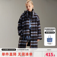 ELLE KIDS童裝 復古格紋圓領(lǐng)夾棉大衣女童冬季長款外套送流蘇圍巾 藍褐色格紋 160 (S)