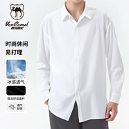 西域駱駝（VANCAMEL）襯衫男長(zhǎng)袖襯衣男士寬松休閑男裝上衣韓版純色衣服 白色 XL