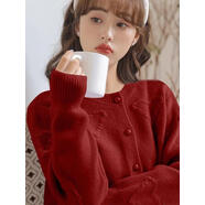 LXKP小清新甜美紫色毛衣外套女秋冬2025新款溫柔風(fēng)短款學(xué)生針織 酒紅色 S 建議70-90斤