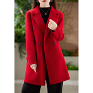 阿瑪施（AMASS）哥弟適用雙面羊絨大衣女小個(gè)子2025新款秋冬季赫本風(fēng)中長(cháng) 法國紅 M110-120斤 均碼