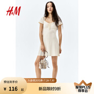H&M女裝連衣裙2025年夏季新款蕾絲邊喇叭裙擺連身裙1275441 奶油色 XS 155/80