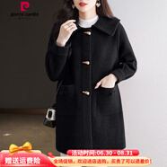 皮爾卡丹雙面絨大衣女中長款韓版羊毛呢子加大碼媽媽外套秋冬2025新款 黑色 2XL (建議體重125-140斤)
