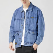 愛洛斯汀堡牛仔外套男春秋上衣服男裝休閑夾克衫ins潮牌夾克男工裝棒球服男 【G21藍(lán)色】 XL 【120-135斤】
