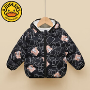 G.DUCKKIDS兒童輕薄款羽絨棉服秋冬0一1歲男女童寶寶2棉衣外套4孩子連帽棉襖 黑色小熊 100 建議身高80-90CM