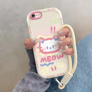 竣芮適用蘋(píng)果6手機殼iPhone6SPlus英文kt貓6plus卡通13情侶15pro新款14plus/16e搞怪6S可愛(ài)XSMAX潮7/8p 白泡芙殼[英文kt貓]+膜+手繩 iPhone6s