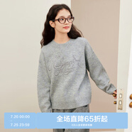 樂町韓系圓領(lǐng)線套衫女20精致繡花毛衣寬松毛衫上衣 銀燭灰（現(xiàn)貨） S