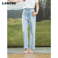 LAGOGO高腰顯瘦直筒牛仔褲女拉谷谷2025年夏季新款百搭淺藍色長(cháng)褲 淺牛仔藍 S