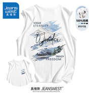 真維斯（Jeanswest）背心男夏季純棉運動無袖t恤坎肩大碼外穿寬松休閑健身跨欄砍袖潮  白色(復古字體黑胸標_大背標) L (175) (收藏加購優(yōu)先發(fā))