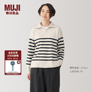 無印良品（MUJI）女式水洗米蘭諾羅紋針織半拉鏈毛衣長(zhǎng)袖女款女裝針織衫冬季條紋 米白色條紋 L (165/88A)