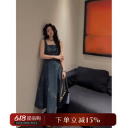 三吉黑花【復(fù)古調(diào)】復(fù)古國(guó)風(fēng)新中式刺繡牛仔連衣裙女夏季2024長(zhǎng)裙 繡花圖案 M