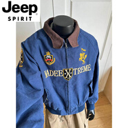 JEEP SPIRIT美式復古哈靈頓夾克男款春秋高級感痞帥潮流歐美街頭刺繡工裝外套 藍色 M