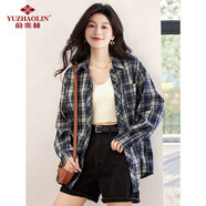 俞兆林休閑格子襯衫女慵懶風(fēng)復古寬松長(cháng)袖襯衣開(kāi)衫外套女上衣 Y51S115