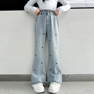 木木屋女童褲子春秋微喇牛仔褲2025新款洋氣兒童春季女大童休閑褲潮