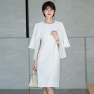 AD蔣菲菲同款無(wú)袖輕奢職業(yè)連衣裙2025夏季新款背心裙純色百搭裙子 白色套裙 L  (建議110-120斤)