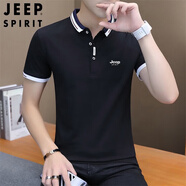 JEEP SPIRIT吉普短袖t恤男上衣潮流冰絲棉男裝聯(lián)名休閑打底衫半袖純色體恤 T117翻領(lǐng)紐扣-黑色 L 【110-130斤】