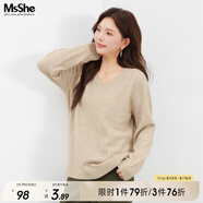 MsShe【V領(lǐng)&圓領(lǐng)】大碼女裝秋裝胖mm仿兔絨紗寬松毛衣 【V領(lǐng)】燕麥色現(xiàn)貨 3XL