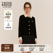 Teenie Weenie小熊女裝簡(jiǎn)約時(shí)尚針織開(kāi)衫25春季休閑法式淑女毛衣學(xué)院 藏青色 M