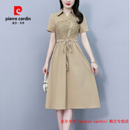 皮爾卡丹（pierre cardin）媽媽連衣裙女夏裝2025新款小個(gè)子氣質(zhì)顯瘦遮肚子高貴時(shí)尚洋氣裙子 卡其色 L 建議100-110斤