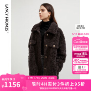 朗姿短款顆粒全羊毛氣質外套冬季新款加厚仿皮草大衣女裝高級感 深咖色 155/76A/S