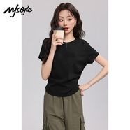 MJ STYLE抽褶正肩短袖T恤女2025年夏季緊身收腰顯瘦辣妹風(fēng)小個(gè)子短款上衣