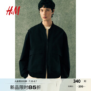 H&M男裝女裝夾克夏季寬松飛行員外套男士長袖短外套1235562 黑色 M 170/92