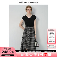 VEGA CHANG半身裙女2025年夏季新款美式休閑學(xué)院風(fēng)小眾設(shè)計(jì)感高腰格紋裙褲 格紋拼接（連衣裙） L