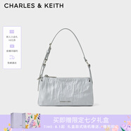 CHARLES&KEITH褶皺油蠟皮斜挎小方包手提包腋下包女士生日七夕禮物CK2-80160183 Grey灰色 S