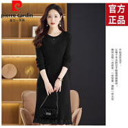 皮爾卡丹（pierre cardin）長毛衣女套頭韓版長款過膝蓋下擺蕾絲毛衣裙長袖打底衫百搭針織衫 黑色 均碼