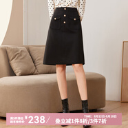 經(jīng)典故事（JANE STORY）新款黑色高腰半身裙女秋季氣質(zhì)中長款遮胯A字裙別致工裝西裝裙 黑色 L