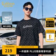卡賓（CABBEEN）【純棉】新疆長絨棉短袖T恤男2024夏季新款老花滿印潮牌上衣 煤黑色01 L /175/50