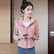 源夫人初春運動(dòng)休閑棒球服外套女春秋裝2025新款學(xué)生百搭短款修身夾克衫 粉紅色 S