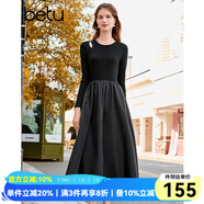 百圖betu女裝秋季新款連衣裙赫本風針織裙子修身顯瘦長裙2309T92 黑色 L