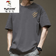 啄木鳥(niǎo)（TUCANO）美式重磅純棉短袖t恤男夏季寬松刺繡新款百搭圓領(lǐng)半截袖體恤上衣 深灰色棉短袖-2151 XL 【推薦體重140-170斤】