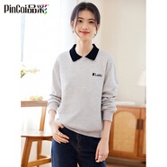 品彩（PinCai）衛(wèi)衣女學(xué)院風(fēng)減齡假兩件翻領(lǐng)套頭衛(wèi)衣寬松刺繡上衣P53W047
