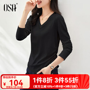 歐莎（OSA）【簡約小白T】v領(lǐng)短袖t恤女2025年秋新款大碼巨顯瘦上衣正肩薄款 黑色 L