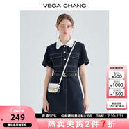 VEGA CHANG【萊賽爾+棉】牛仔連衣裙夏季女2025年新款法式顯瘦氣質(zhì)襯衫裙子 古著藍(lán) XL