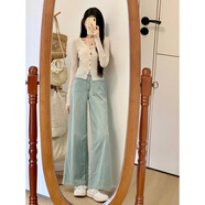 俞兆林淺藍(lán)色高腰直筒牛仔褲女薄款2025春秋小個(gè)子高腰a字大喇叭闊腿褲 淺藍(lán) 小個(gè)子 M
