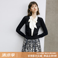 顏域黑色假兩件針織衫女士2024新款春裝法式復古氣質(zhì)短款系帶上衣 黑色 L