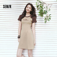 森馬（Semir）【連衣裙合輯】夏天女法式慵懶風(fēng)裙子復(fù)古學(xué)院風(fēng)針織裙雪紡碎花裙 U款插肩袖針織裙-咖色調(diào)00355 S