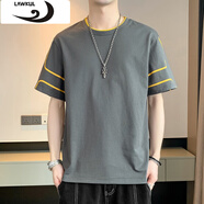 浪古 LAWKUL短袖t恤男裝ins夏季新款潮牌學生簡約寬松半袖體恤上衣服 深灰色 M