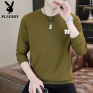 花花公子（PLAYBOY）春秋季衛(wèi)衣男新款長袖t恤潮流圓領體恤打底衫青年時尚秋衣上衣服 WE23202姜黃色 常規(guī) M 85-110斤
